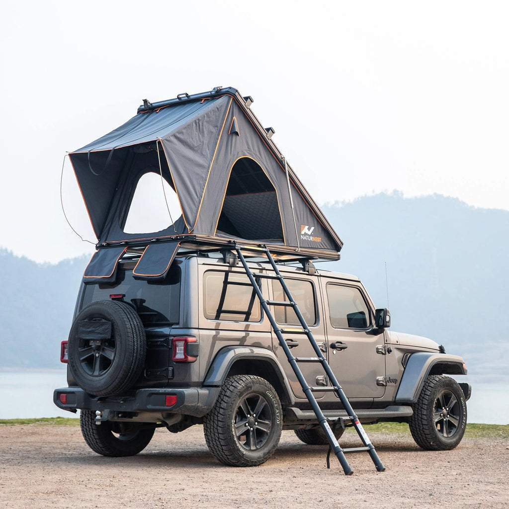 Tente de toit rigide Naturnest Polaris2 avec 2 porte-bagages, tente de toit pour voiture avec entrées d’air conditionné, éclairage LED 3 couleurs et prise USB interne pour fourgonnettes, jeeps, SUV et camions, tente pour 2 à 3 personnes