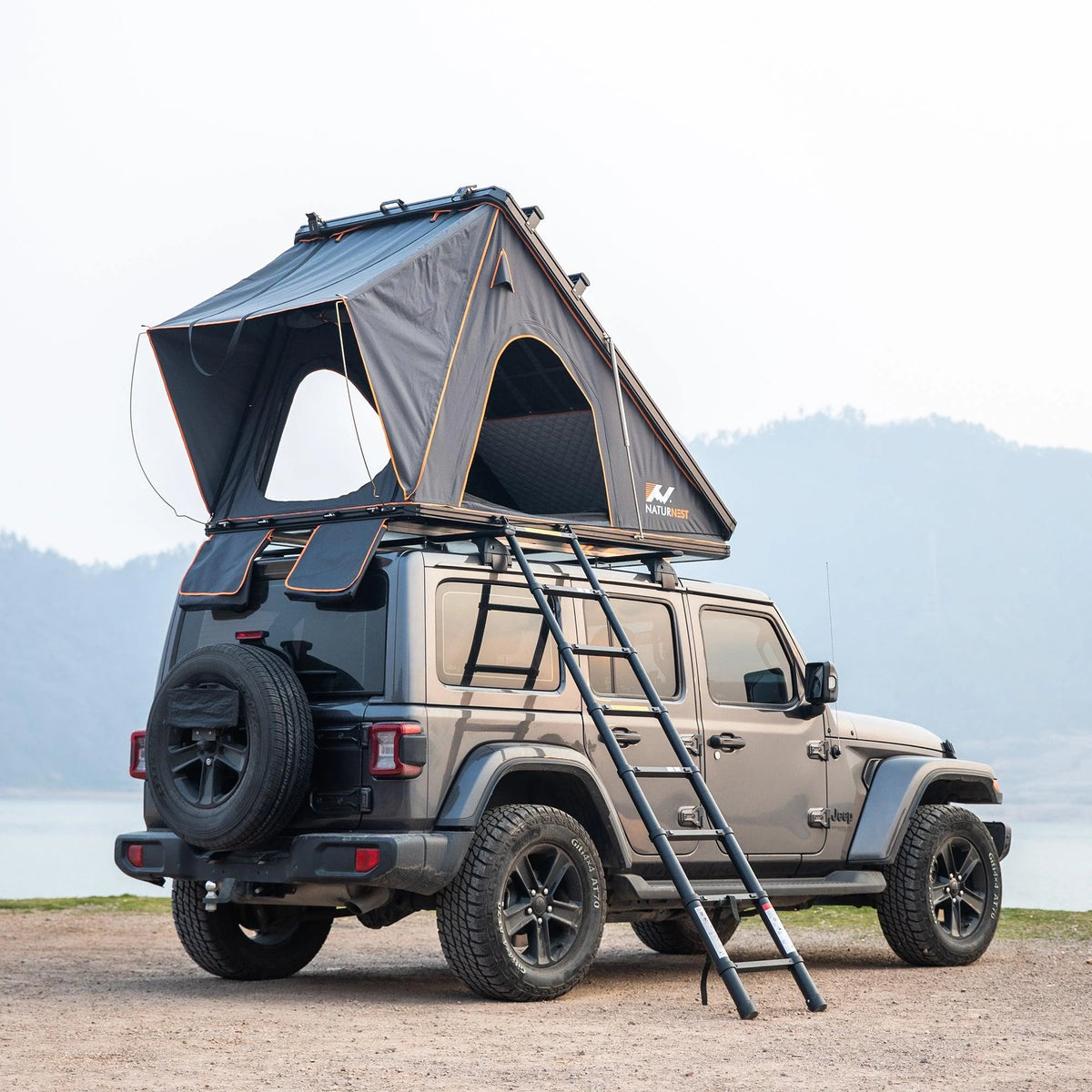 Tente de toit rigide Naturnest Polaris2 avec 2 porte-bagages, tente de toit pour voiture avec entrées d’air conditionné, éclairage LED 3 couleurs et prise USB interne pour fourgonnettes, jeeps, SUV et camions, tente pour 2 à 3 personnes