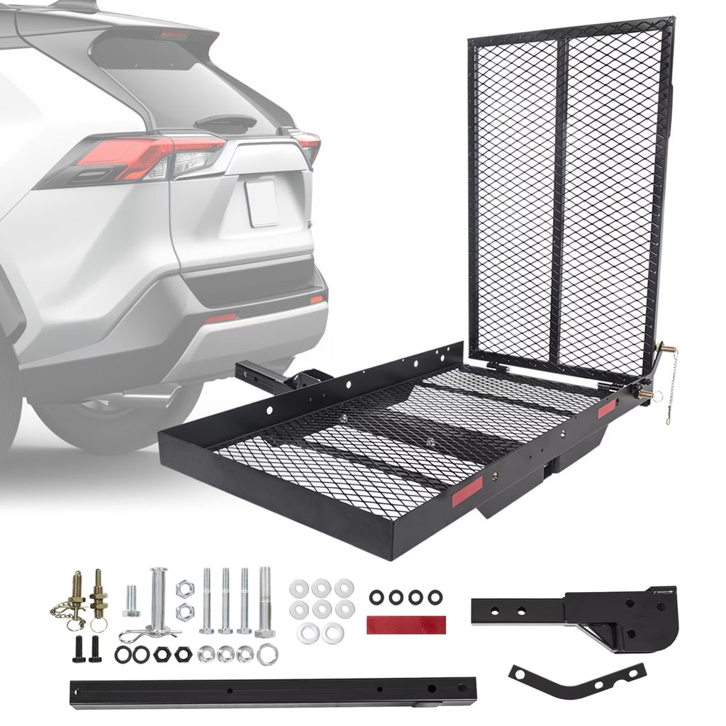 Porte-bagages à attelage HECASA pour scooter de mobilité et fauteuil roulant, avec rampe de chargement, panier à bagages et lève-personne médical pour personnes à mobilité réduite