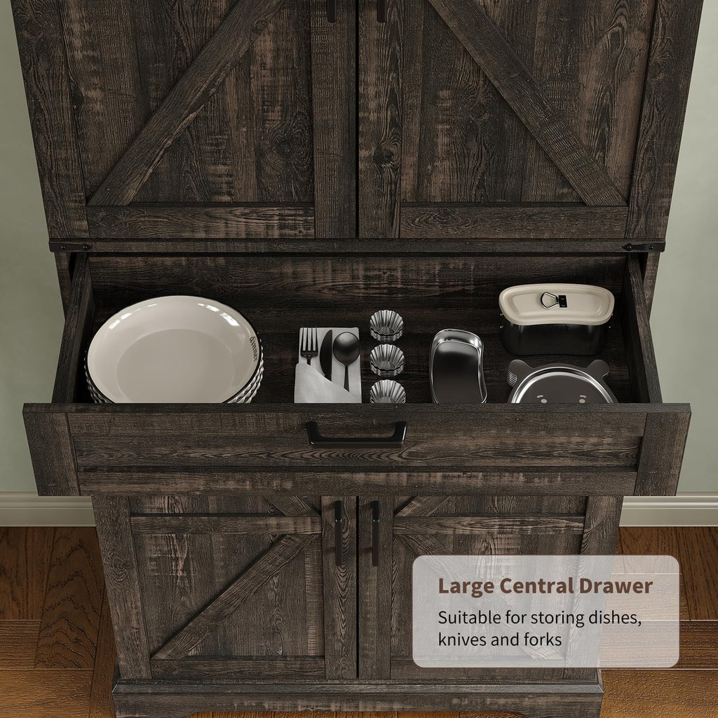 FUSOU Armoire de rangement de cuisine 72'', Armoire haute avec 8 étagères de porte, 2 placards et 1 tiroir, Meuble autoportant pour cuisine, salle à manger, salle de bain, buanderie