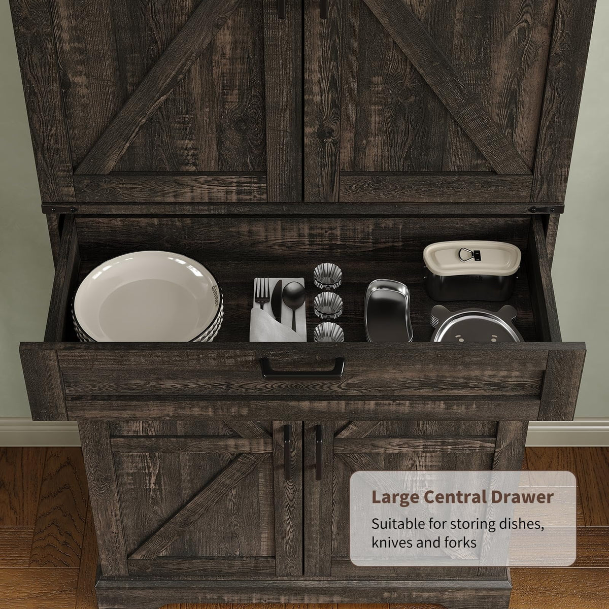 FUSOU Armoire de rangement de cuisine 72'', Armoire haute avec 8 étagères de porte, 2 placards et 1 tiroir, Meuble autoportant pour cuisine, salle à manger, salle de bain, buanderie