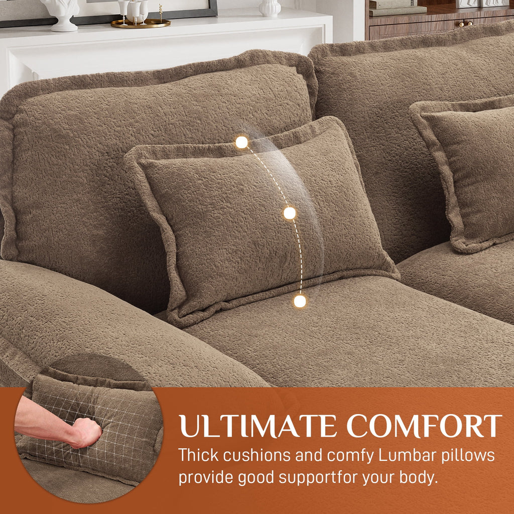 Canapé modulable en U Wiilayok Cloud Couch, méridienne double extra profonde de 124 cm en chenille duveteuse, console centrale avec ports USB-C et A doubles, gris tempête