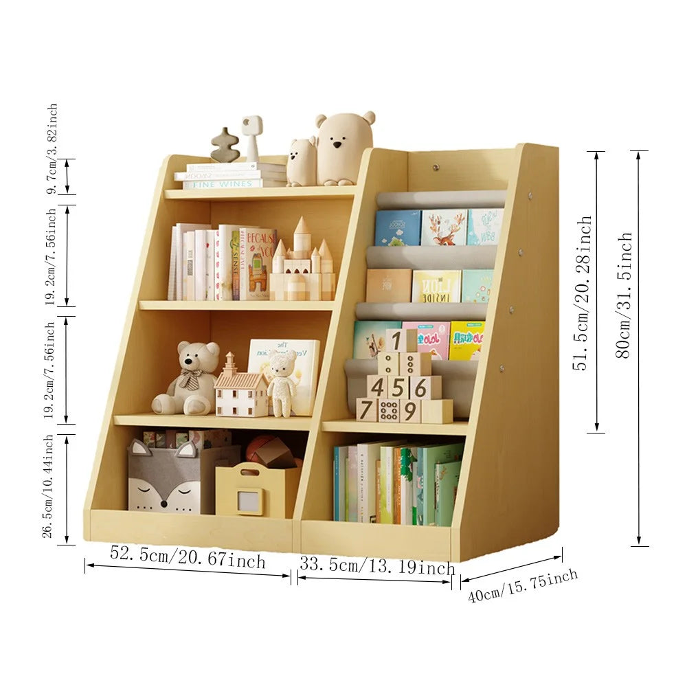 IVV Bibliothèque Montessori pour enfants, Bibliothèque moderne en bois à 4 niveaux, Étagère à livres et jouets pour enfants, Support d’étagère en tissu, Pour salle de classe, chambre, chambre de bébé ou salle de jeux (Rose)