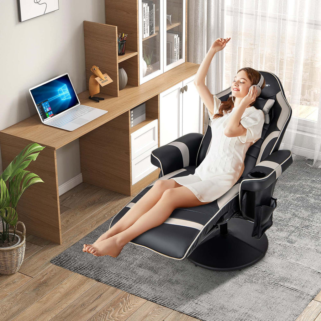 Fauteuil gaming inclinable Goplus avec massage, réglable en hauteur, pivotant, style racing, avec porte-gobelet, rouge