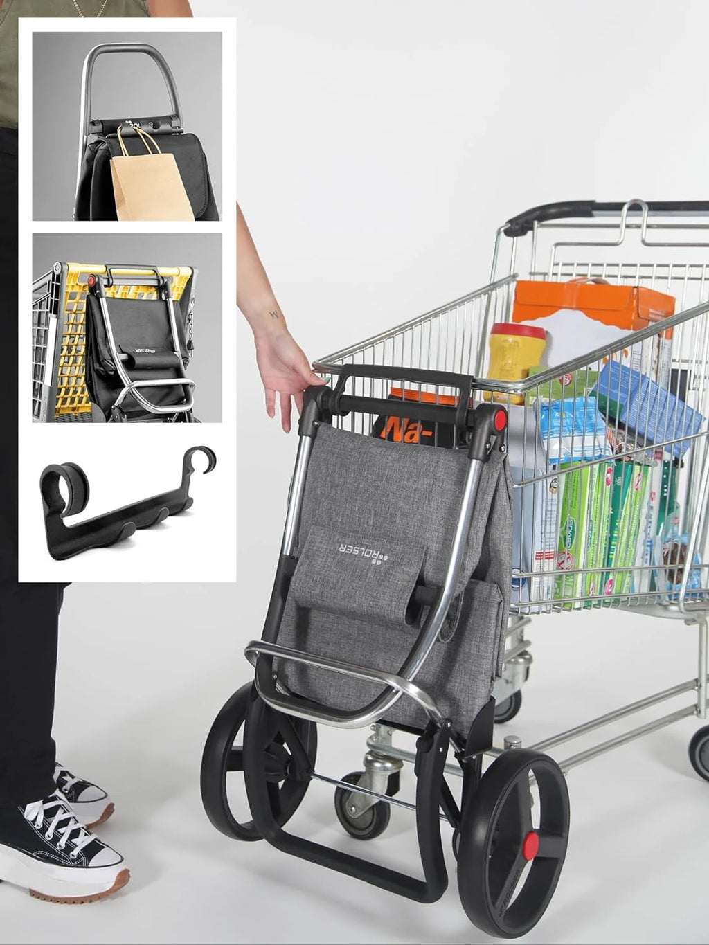 Chariot de courses pliable avec roues | Chariot pliant personnel pour courses | Robuste et portable | Noir
