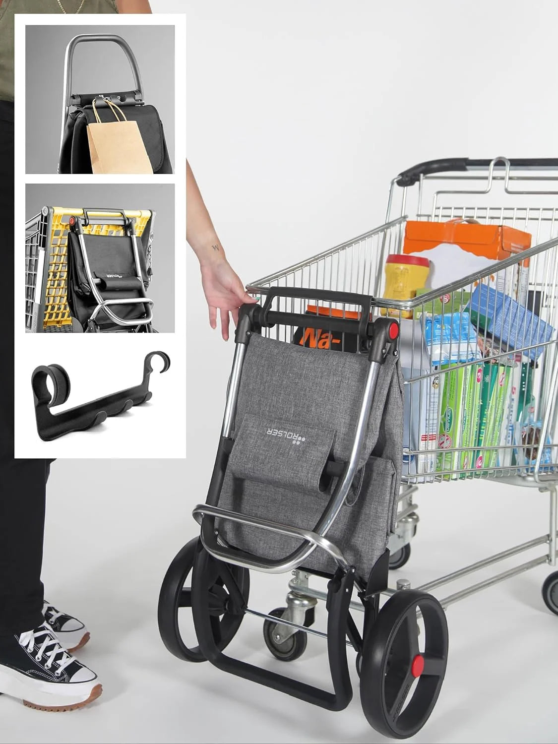 Chariot de courses pliable avec roues | Chariot pliant personnel pour courses | Robuste et portable | Noir