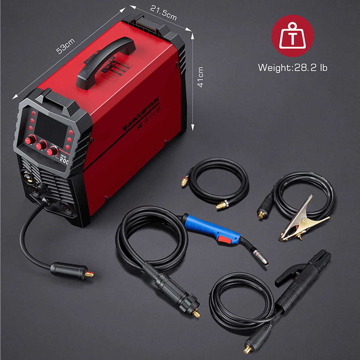 Poste à souder MIG 6 en 1 ARCCAPTAIN, Soudeuse à gaz 200A avec fonctions MIG à fil fourré/Arc/TIG à la main levée/Soudage par points/Pistolet sur bobine