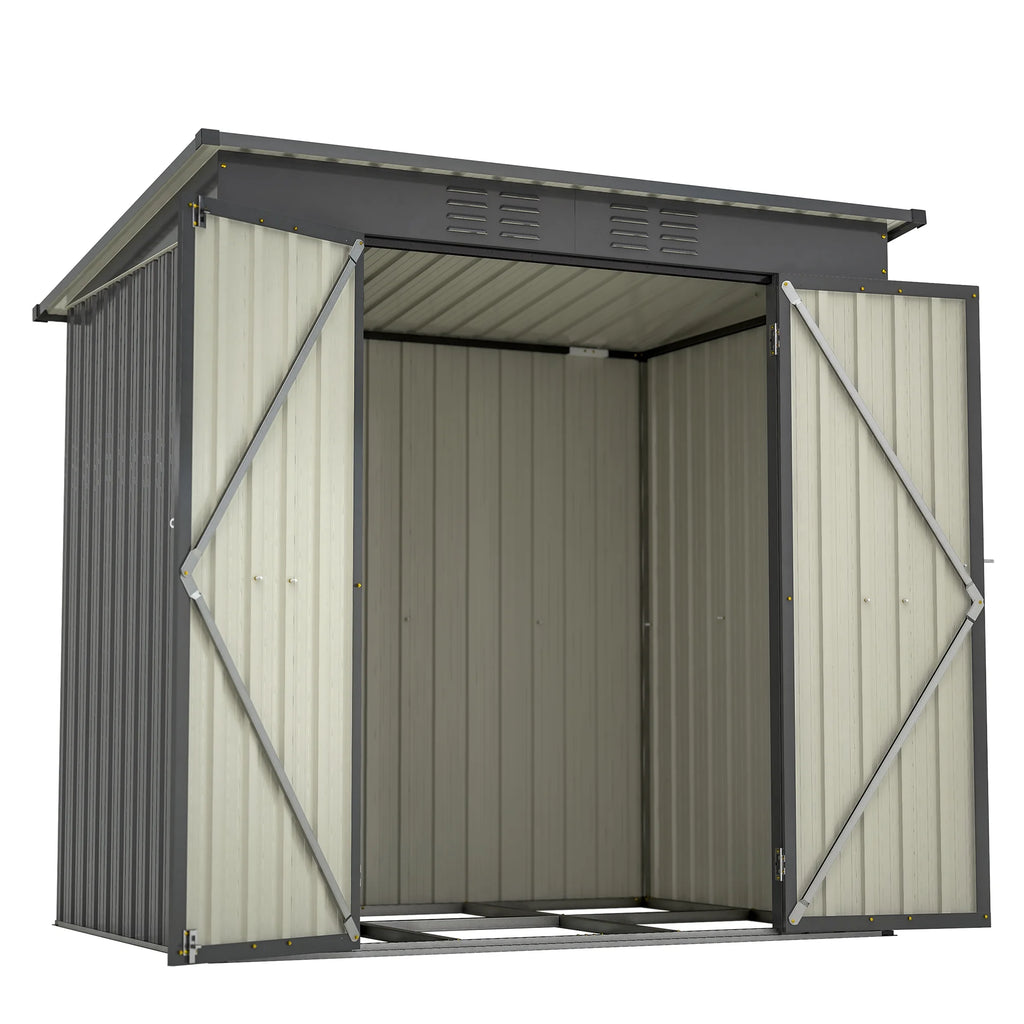 Abri de rangement extérieur de 6 x 4 pi avec cadre de plancher, abri de rangement extérieur avec porte verrouillable, abri pour outils de jardin toutes saisons avec grille d’aération pour maison, cour arrière, terrasse et pelouse, noir