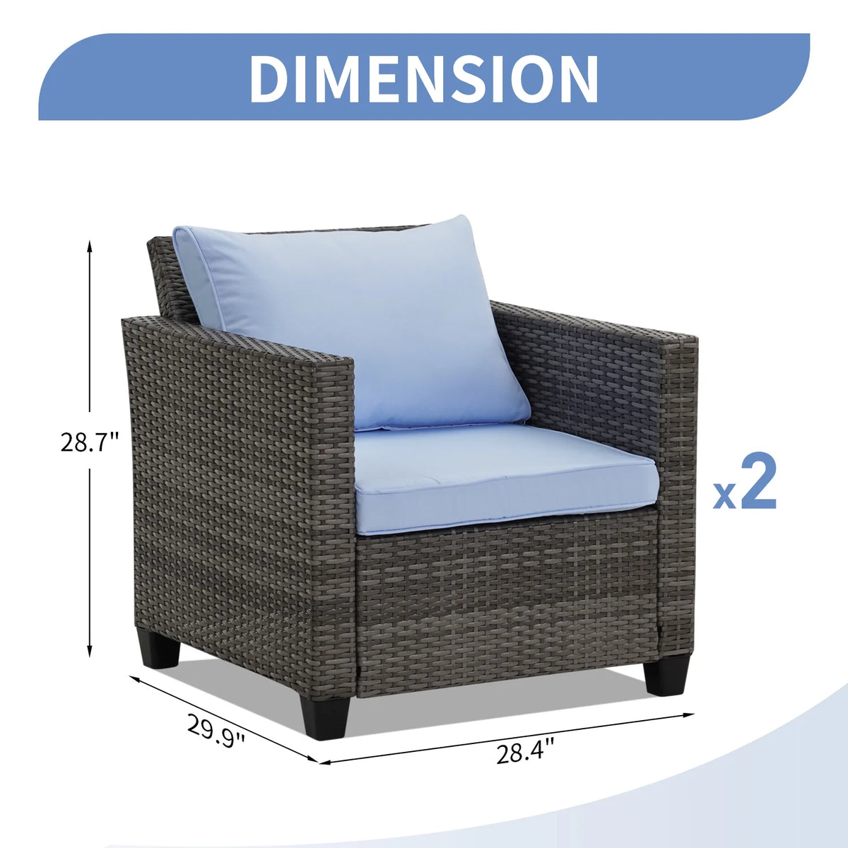 Salon de jardin Ainfox 7 pièces en promotion, canapé en rotin gris avec coussins gris