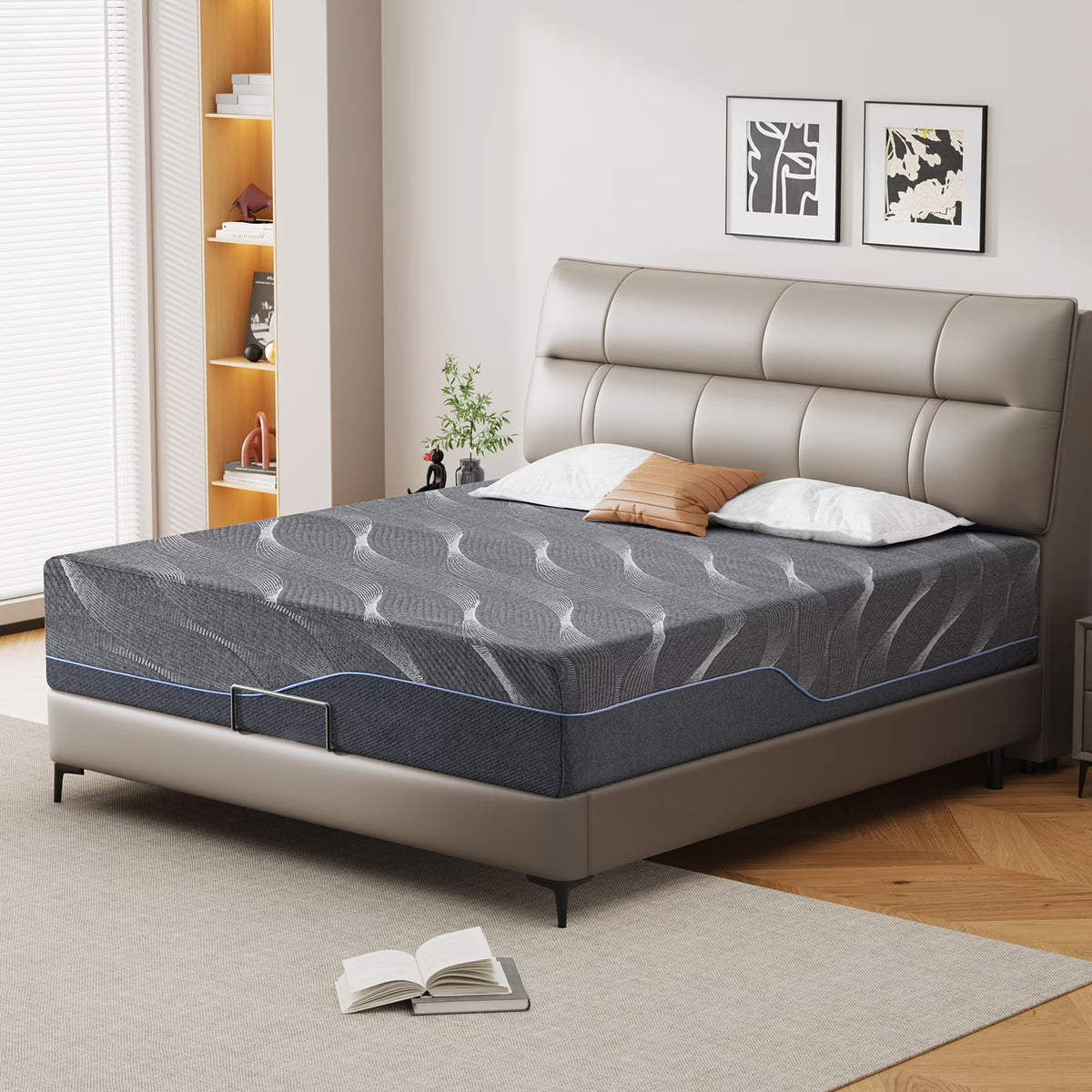 Matelas en mousse à mémoire de forme gel de 14 pouces, format Queen Size, confort mi-ferme, compatible avec les lits réglables