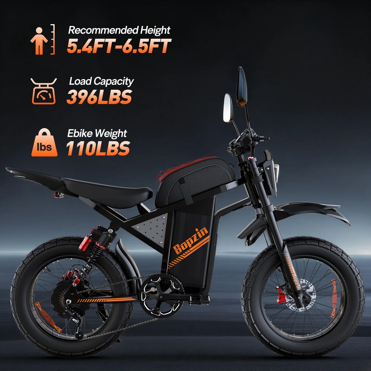 Moto tout-terrain électrique pour adultes, 60 V 35 Ah, 3 000 W, 45 mi/h et autonomie de 37 à 68 mi, vélo de montagne tout-terrain à pneus larges de 25 po, UL2849
