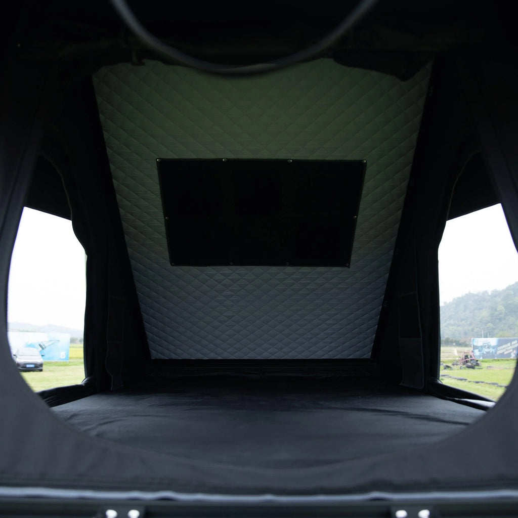 Tente de toit rigide Naturnest Polaris2 avec 2 porte-bagages, tente de toit pour voiture avec entrées d’air conditionné, éclairage LED 3 couleurs et prise USB interne pour fourgonnettes, jeeps, SUV et camions, tente pour 2 à 3 personnes