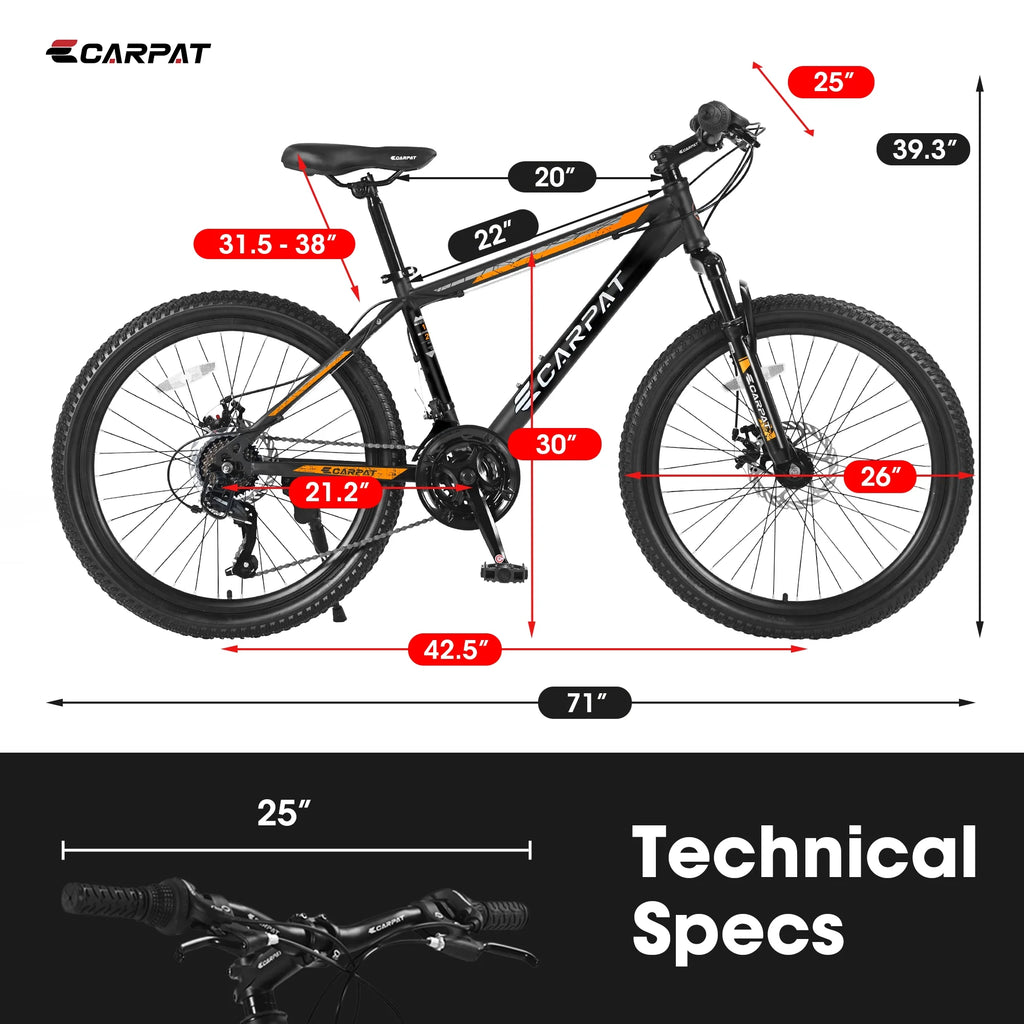 Vélo tout-terrain 26 pouces pour homme, vélo adulte pour homme avec 21 vitesses et freins à disque