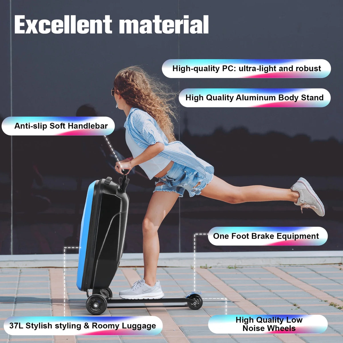Valise à roulettes Advwin pour enfants et adultes, valise rigide sur laquelle les enfants de 4 à 15 ans peuvent rouler, bagage cabine multifonction léger et pliable avec roulettes, pour enfants et adolescents, rose