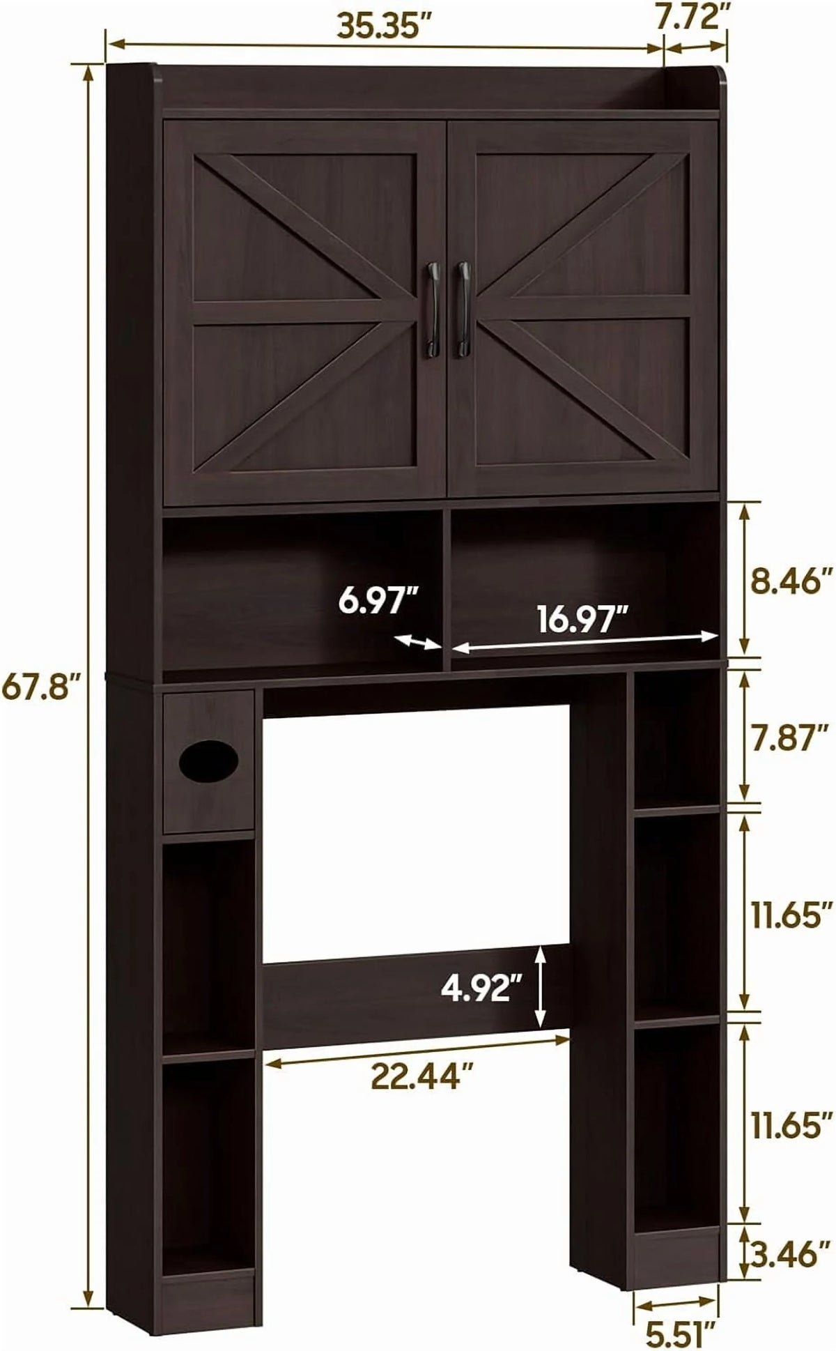 Meuble de rangement Vabches au-dessus des toilettes avec porte-papier toilette, avec étagère réglable et 2 portes