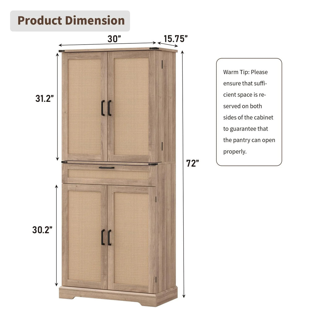 FUSOU Armoire de rangement de cuisine 72'', Armoire haute avec 8 étagères de porte, 2 placards et 1 tiroir, Meuble autoportant pour cuisine, salle à manger, salle de bain, buanderie