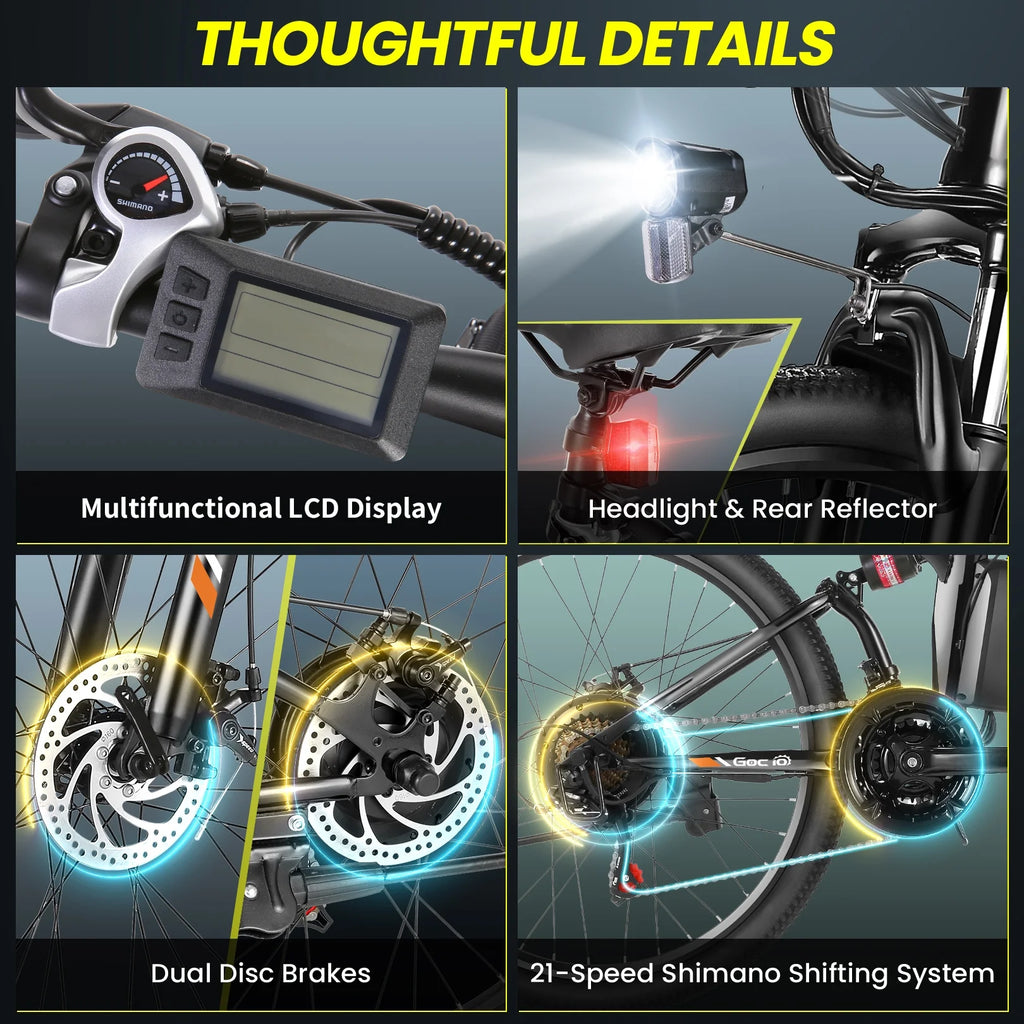 Vélo électrique pliant Gocio 26 pour adultes, VTT électrique 500W, Double amortisseur, Batterie 48V 7,8Ah, Shimano 21 vitesses, UL2849