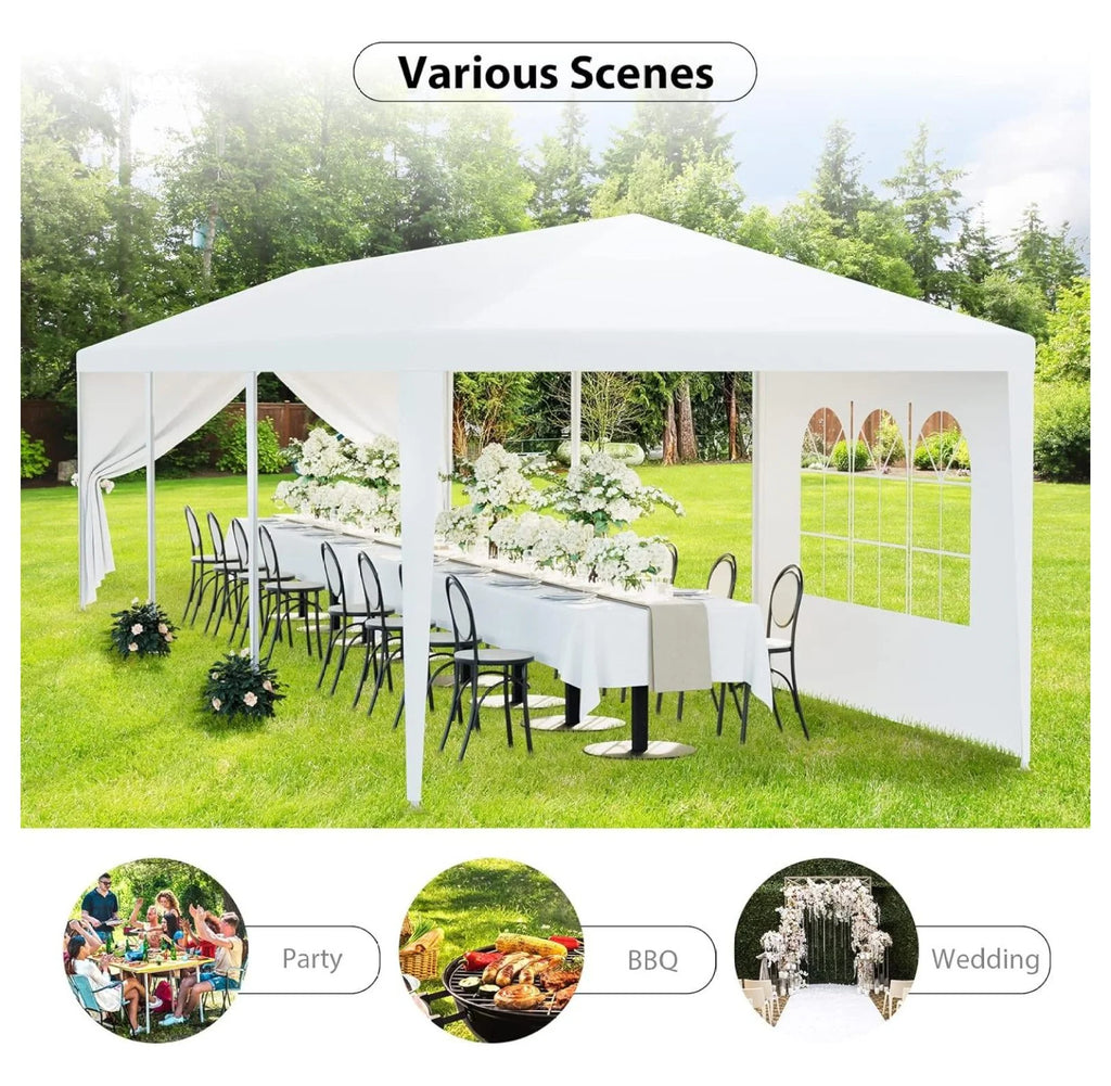 Tente de réception extérieure 10'x30', auvent de mariage, chapiteau de camping imperméable, abri de barbecue robuste, 8 parois latérales amovibles (10x30)