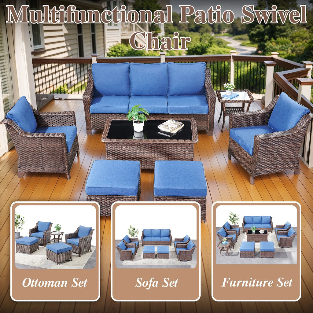 Lot de 2 chaises de patio d'extérieur en résine tressée Bellefurn avec table d'appoint, chaises en rotin tressé toutes saisons, mobilier de jardin pour porche, balcon, cour arrière, jardin et terrasse