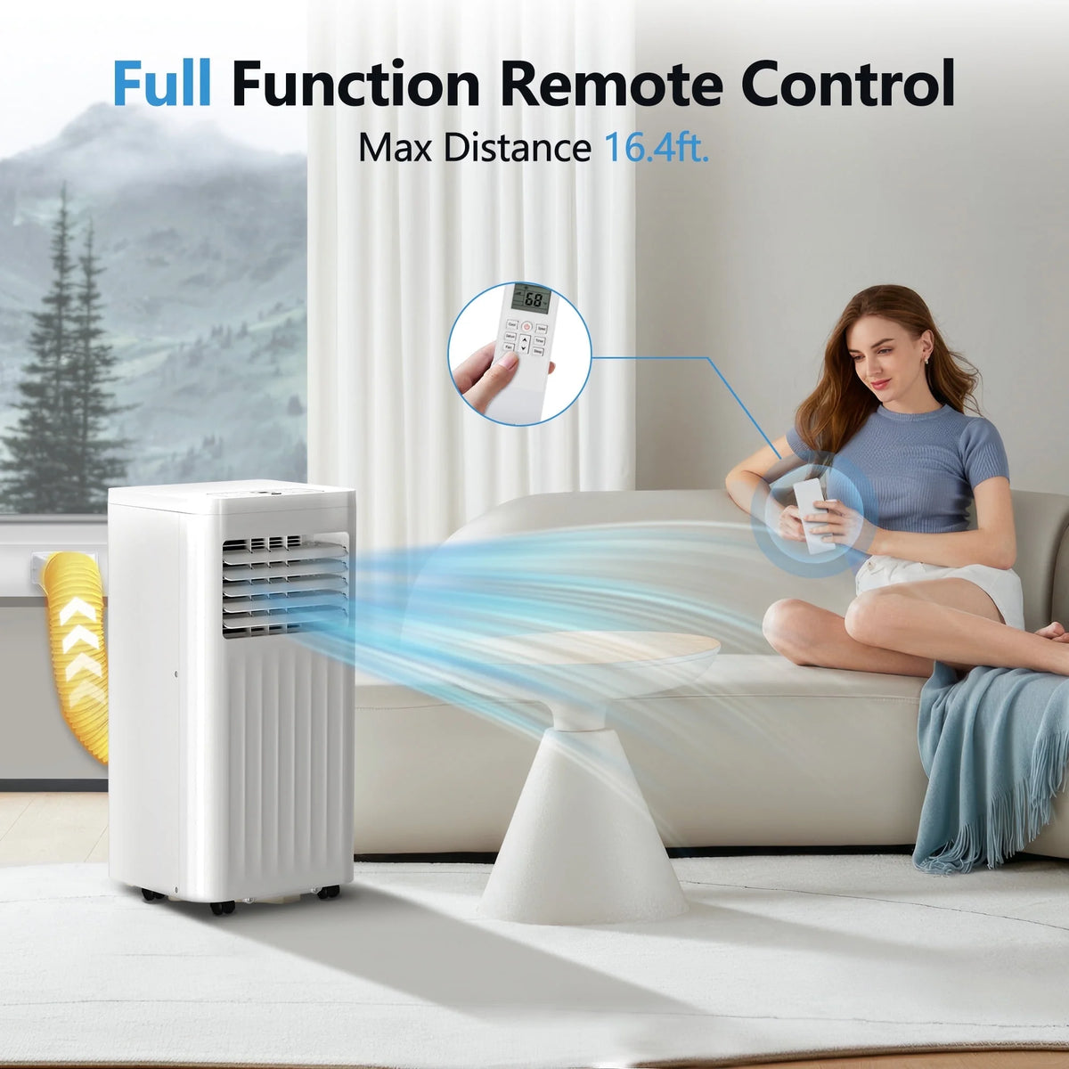 Climatiseur portable Auseo 8 000 BTU ASHRAE, pour des espaces allant jusqu’à 32,5 m², 3-en-1 avec déshumidificateur, ventilateur et mode sommeil, télécommande et minuterie 24 heures