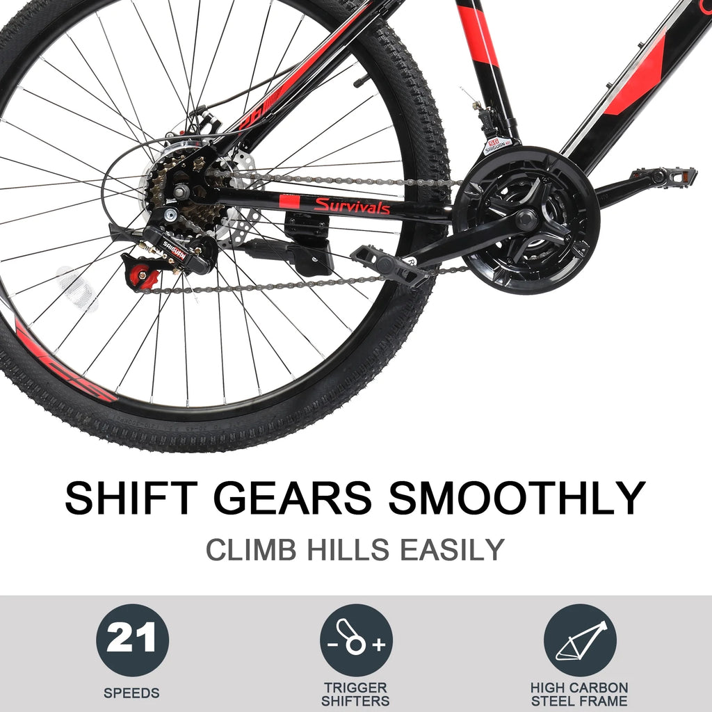 Vélo VTT léger UBesGoo 26 Explorer, 21 vitesses pour homme et femme, freins à disque et suspension, rouge/noir