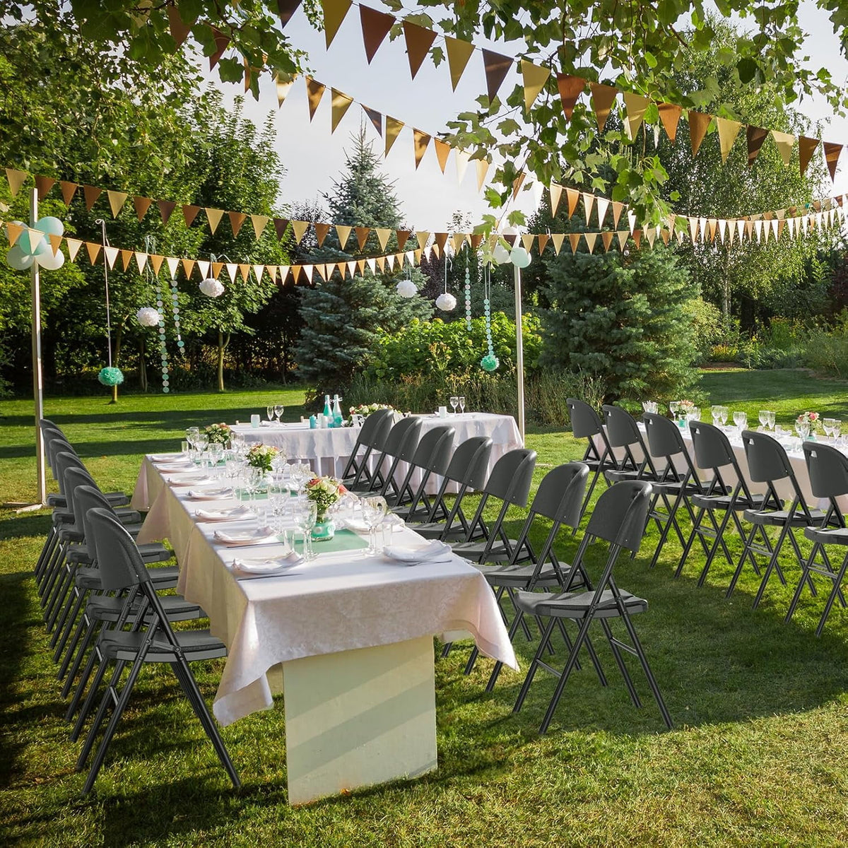 DYUKFG Chaises pliantes, Chaise pliable robuste Assise en plastique HDPE portable avec cadre en acier pour salle à manger intérieure et extérieure Fête mariage École, Blanc, Lot de 6
