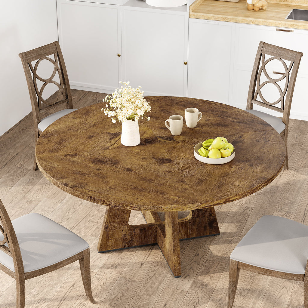 Ensemble de grande table à manger ronde de 47 po pour 4 à 6 personnes, table à manger en bois de style milieu du siècle avec plateau large et piètement en X, table de salle à manger pour la maison, la salle à manger ou le salon (chaises non incluses)