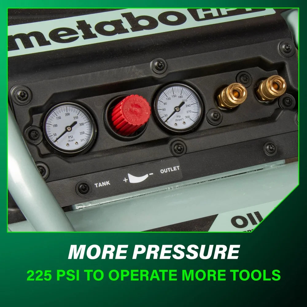 Compresseur d’air Metabo HPT, THE TANK, compresseur d’air sur chariot de 8 gallons, 225 PSI, polyvalent pour les cloueuses de charpente, de bardage, de finition ou de toiture, mobilité facile grâce aux pneus en caoutchouc, EC1315S