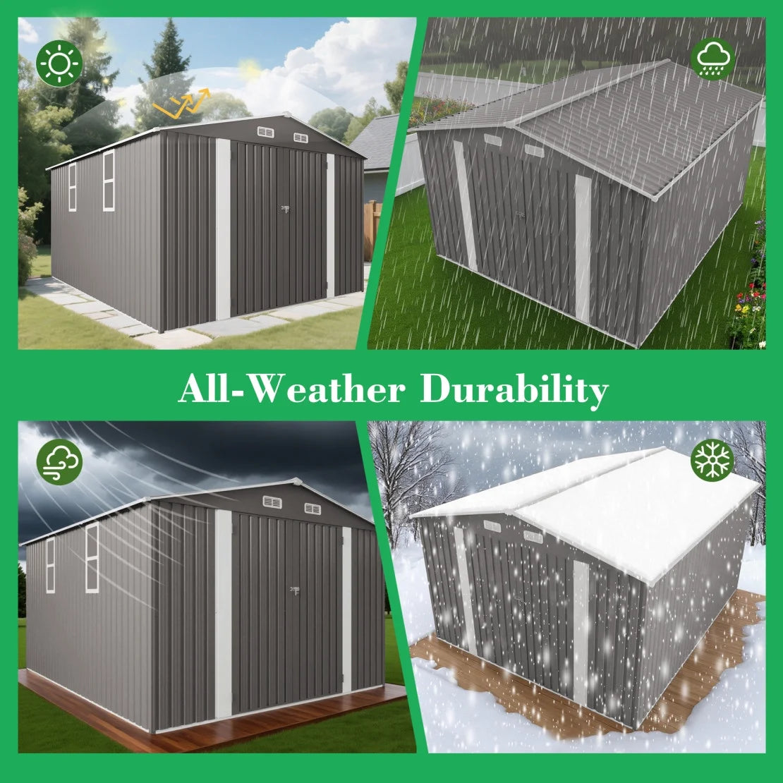 Abri de rangement extérieur 10 x 8 pi, grand abri de rangement en métal, porte verrouillable et grille d’aération, fenêtre transparente, abri pour outils de jardin, vélos, tondeuses à gazon, cours arrière, terrasses et pelouses – gris