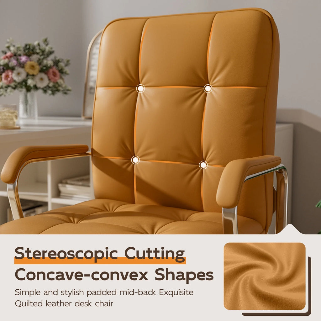 Chaise de bureau Solfway blanche, fauteuil de bureau pivotant en cuir avec roulettes et accoudoirs rembourrés, fauteuil de direction pour adultes