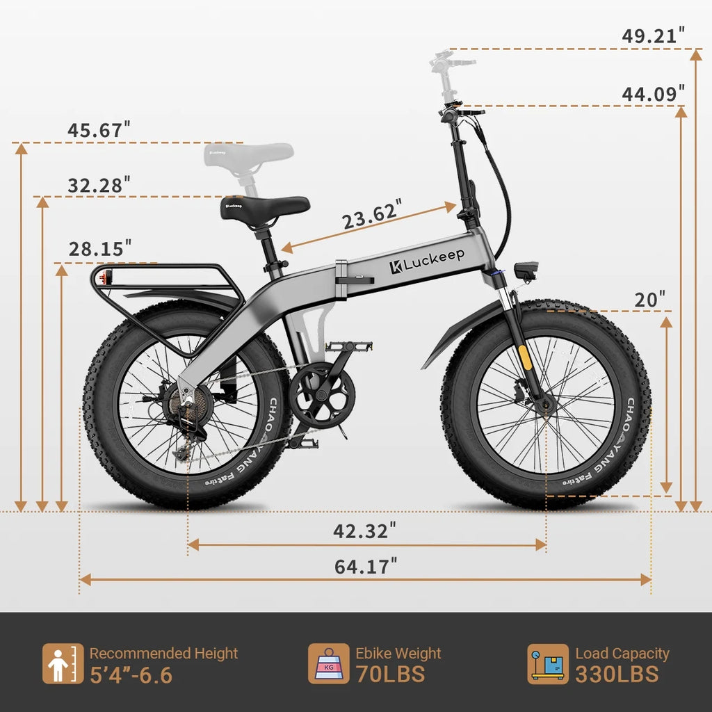 Vélo électrique pliable Luckeep X1 Lite pour adultes, moteur de 1 500 W en crête, batterie amovible de 720 Wh, autonomie de 60 mi à 28 mi/h, vélo électrique tout-terrain à pneus larges 20 × 4 avec suspension avant, vélo électrique de montagne