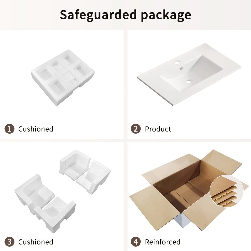 Plan de toilette de salle de bain Lisonu de 24 pouces avec lavabo intégré, en céramique blanche de porcelaine avec vasque ovale pour une salle de bain épurée et moderne