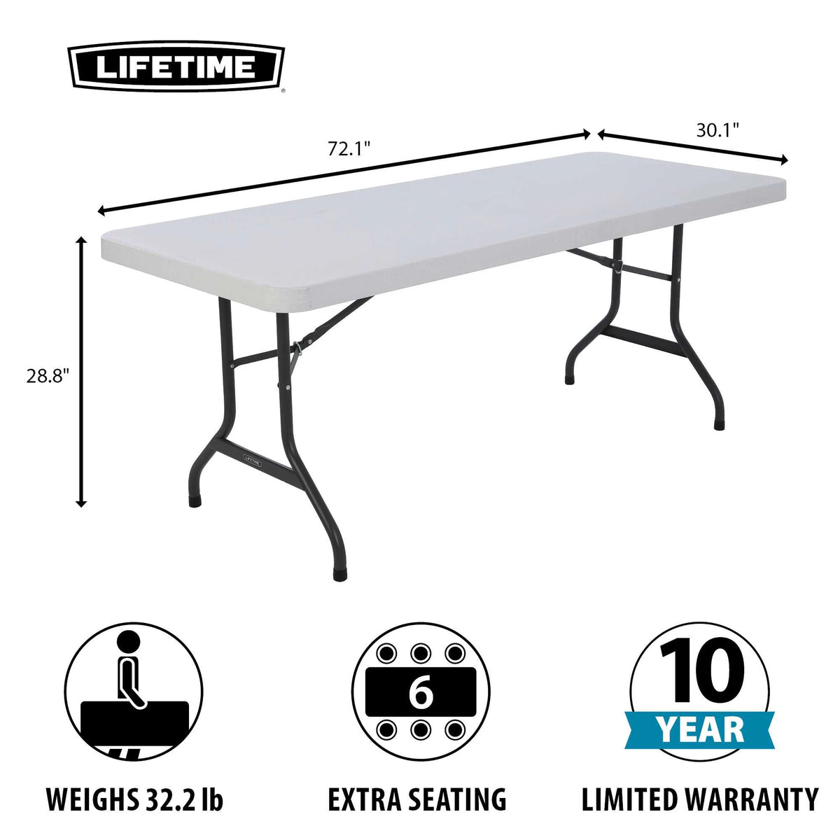 Table pliante de haute qualité de qualité commerciale Lifetime 6', blanche