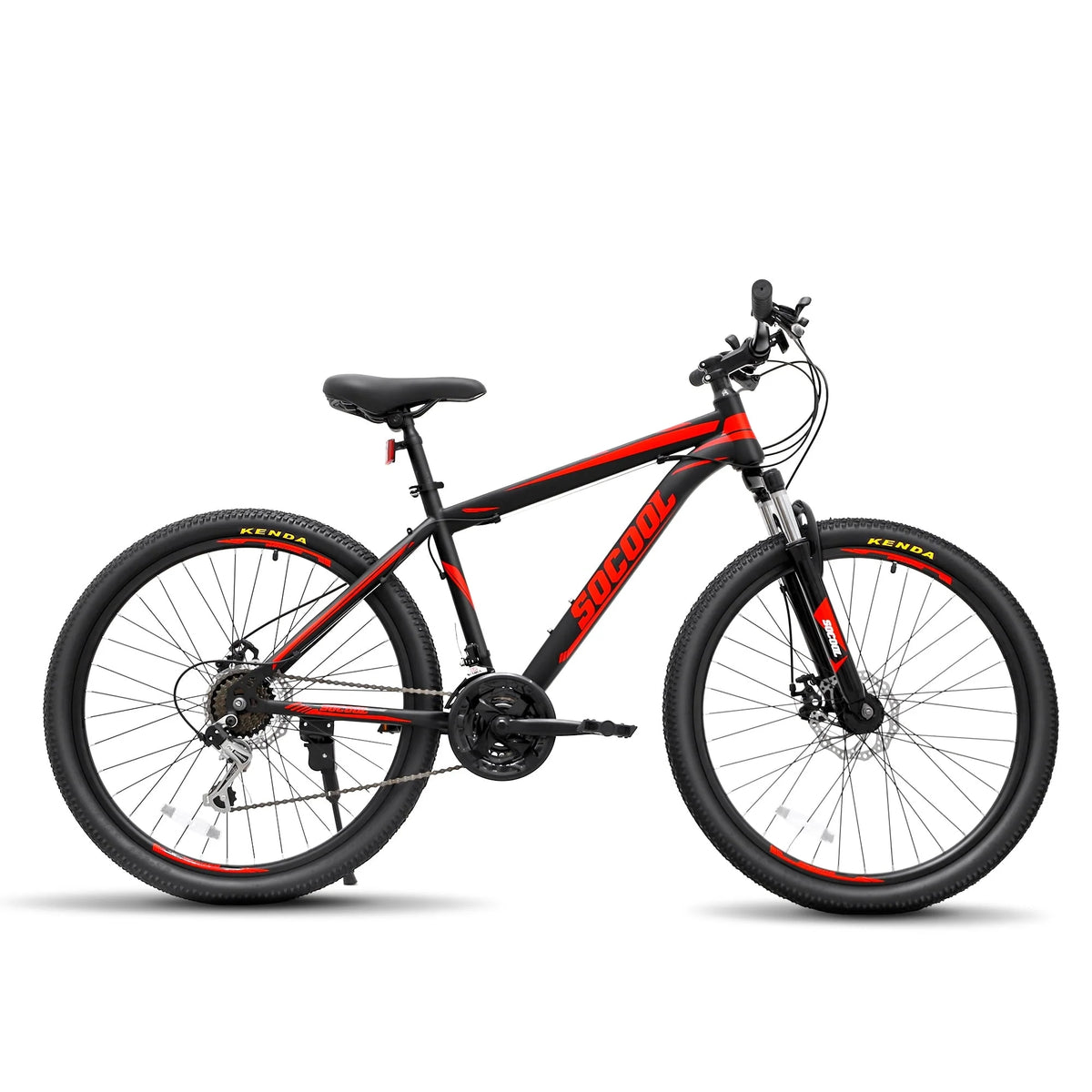 VTT 26 pouces, vélo hardtail pour homme et femme, fourche suspendue et double frein à disque, cadre 17 pouces, cadre en acier inoxydable, 21 vitesses Shimano - Noir & Rouge