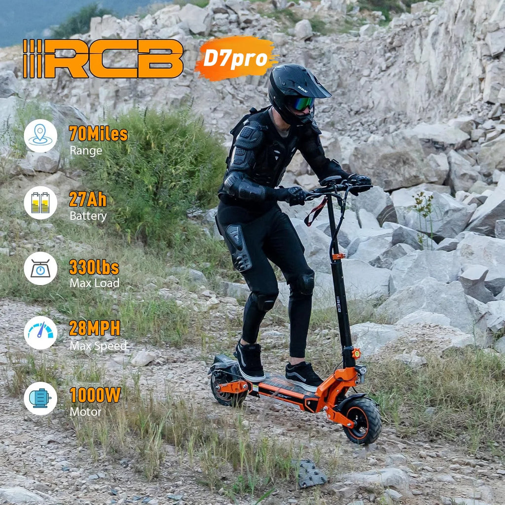 Trottinette électrique pour adultes, autonomie max. 70 miles, moteur 1000 W, batterie 48 V 27 Ah, 4 pneus anti-crevaison, double amortisseur, commande par application et NFC - RCB D7PRO
