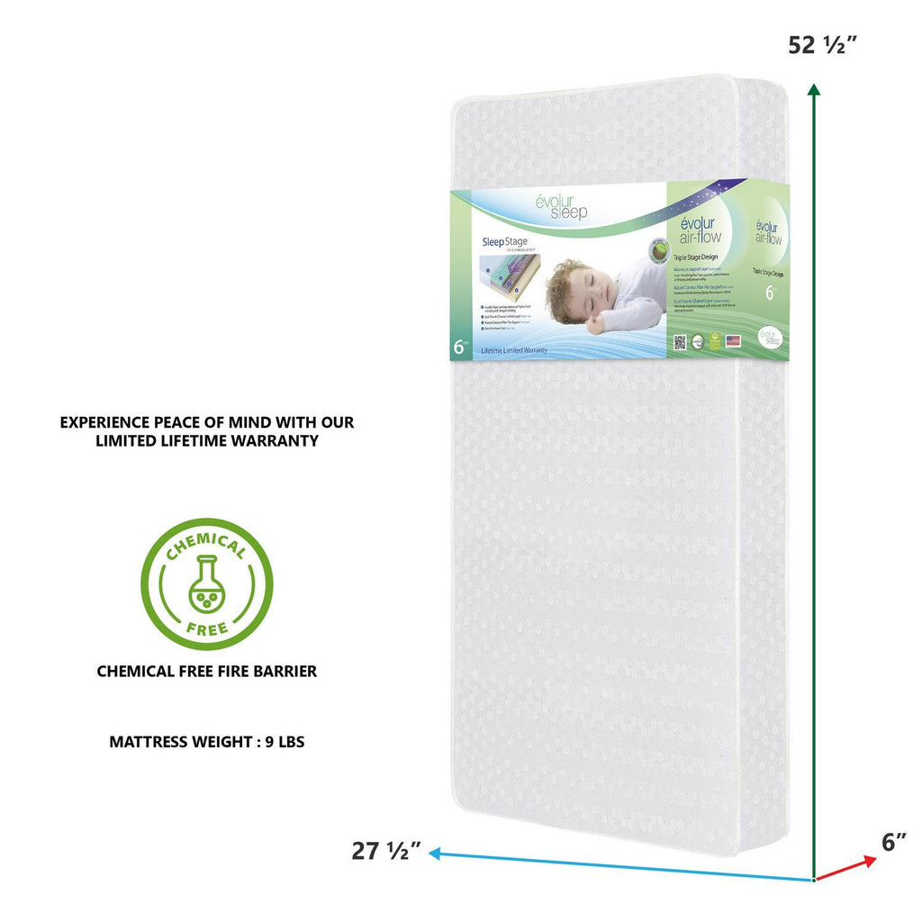 Matelas Evolur Sleep à triple flux d’air pour lit bébé et lit enfant