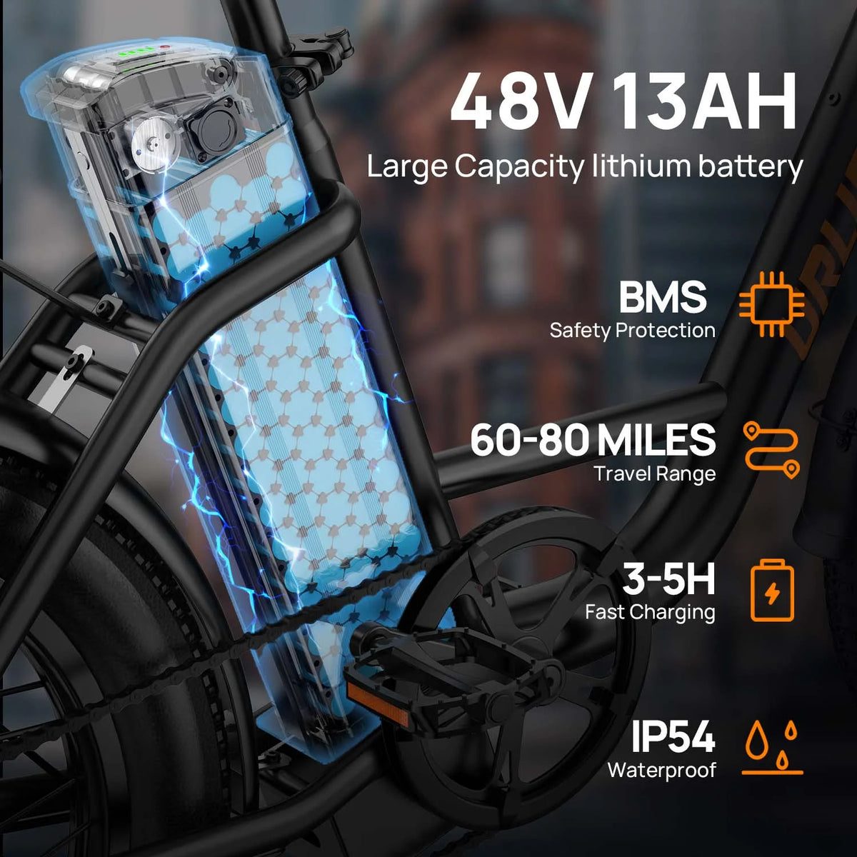 Vélo électrique URLIFE 20 pour adultes, moteur de 1 000 W en crête, batterie amovible 48 V 13 Ah, VTT électrique 7 vitesses, UL2849-Noir