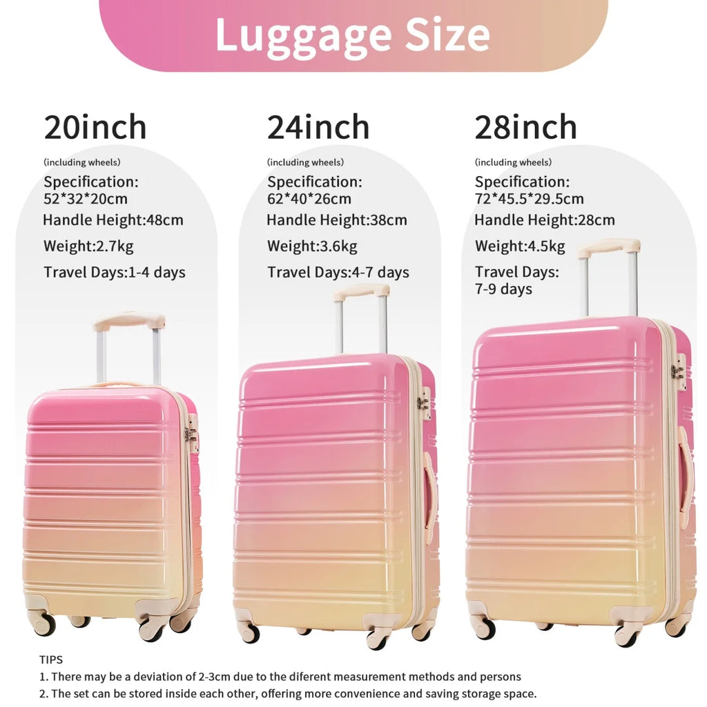 Ensemble de 3 valises, valise rigide 20/24/28 pouces avec cadenas TSA et roulettes pivotantes, bagages de voyage légers et extensibles pour homme et femme, multicolore violet
