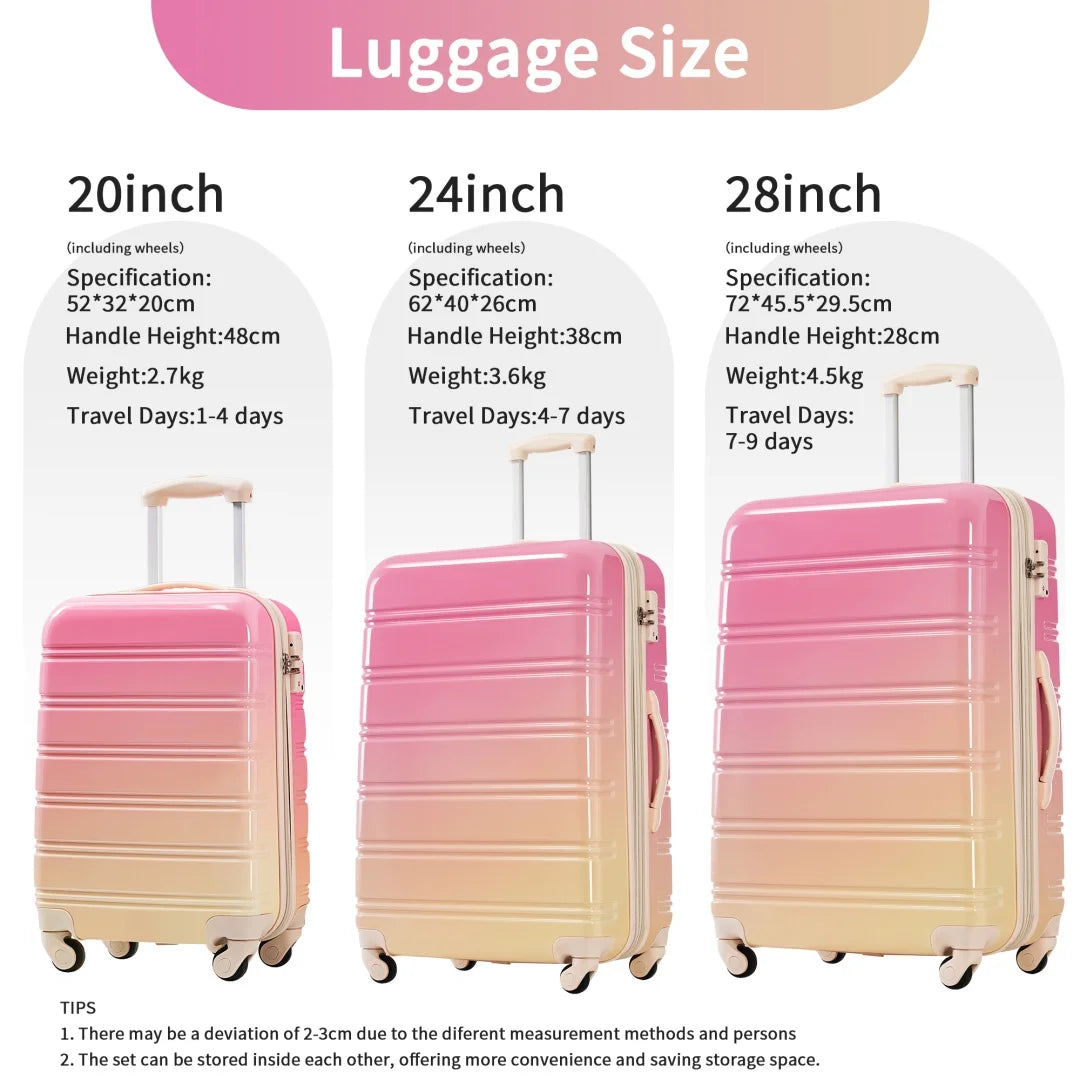 Ensemble de 3 valises, valise rigide 20/24/28 pouces avec cadenas TSA et roulettes pivotantes, bagages de voyage légers et extensibles pour homme et femme, multicolore violet