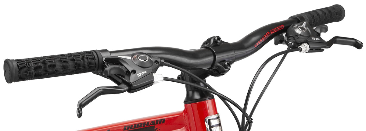 Vélo de montagne unisexe Mongoose Durham 26 po, rouge et noir, 21 vitesses