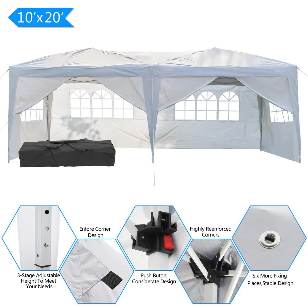 Tente de réception pop-up extérieure Zimtown 10' x 20', chapiteau pour mariage avec 6 parois