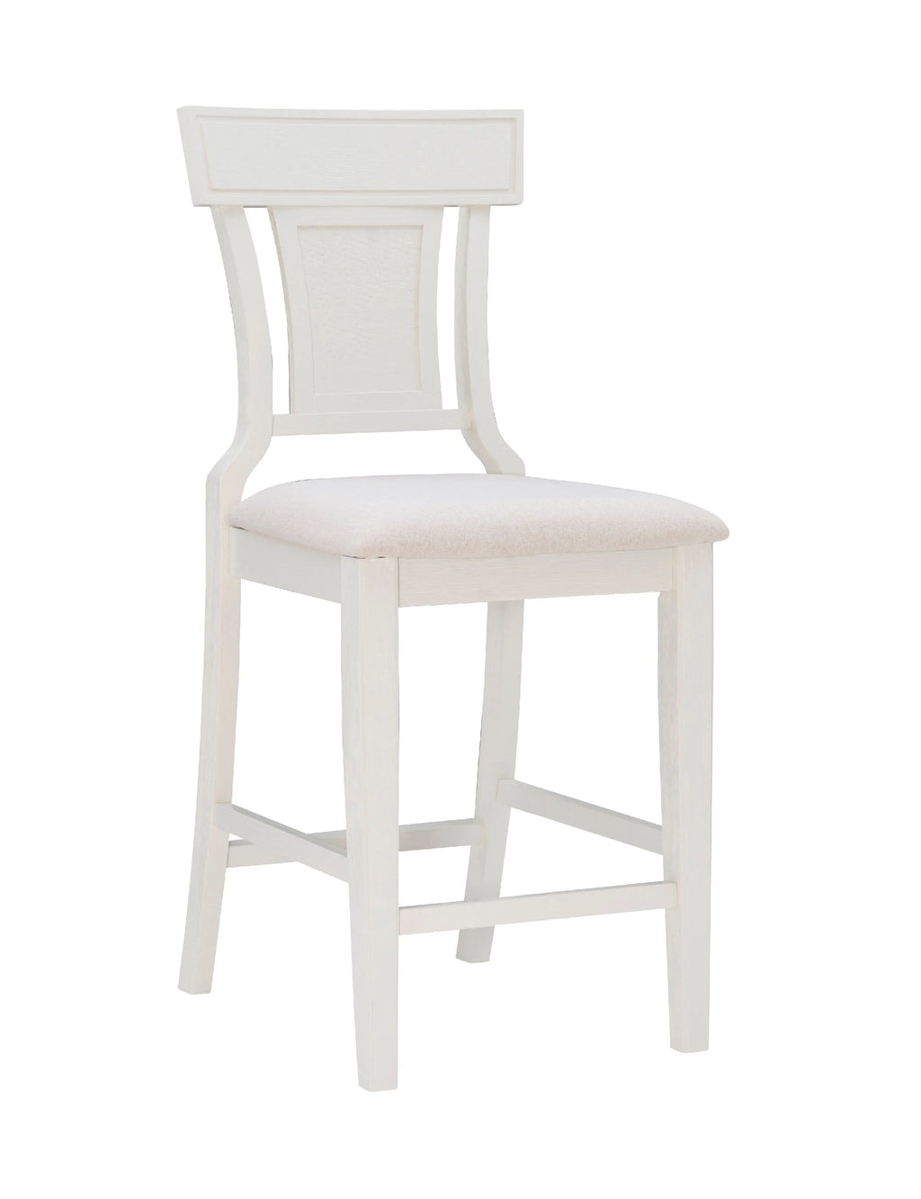 Tabouret de comptoir Linon Roseglen 26, finition blanchie avec tissu beige