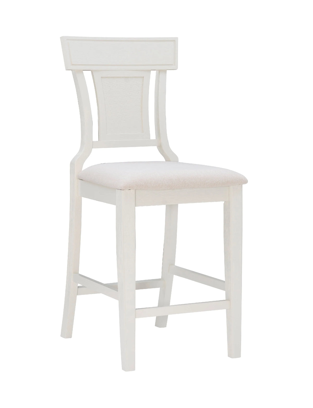 Tabouret de comptoir Linon Roseglen 26, finition blanchie avec tissu beige