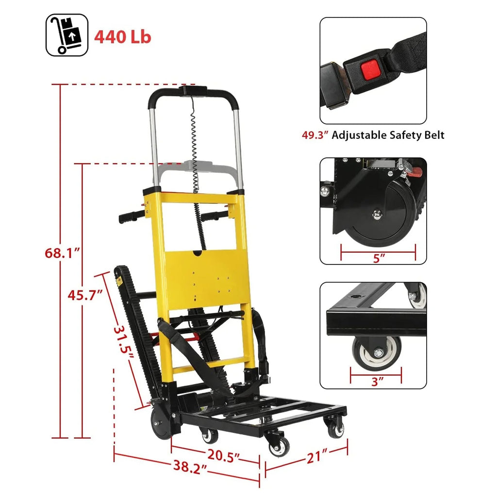 Chariot monte-escaliers électrique Rocita, diable pliant robuste pour charges lourdes de 441 lb, chariot de déménagement à 6 roues, diable à moteur électrique sur batterie