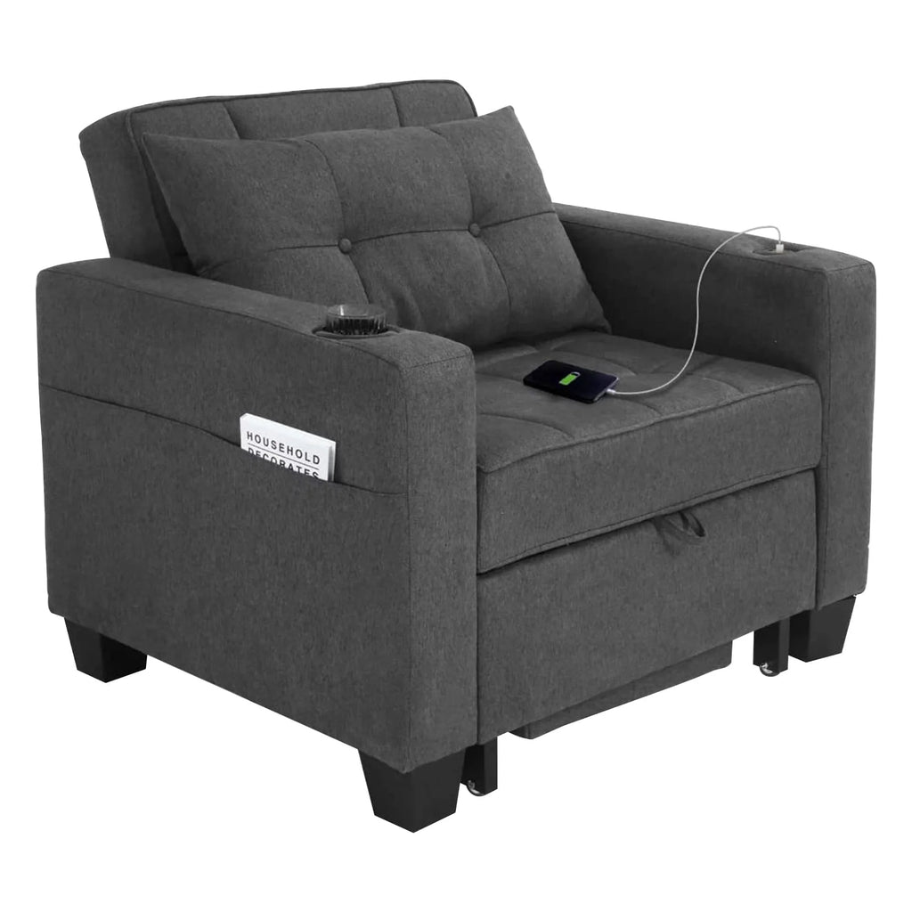 DURASPACE Fauteuil convertible 3 en 1 avec lit et port USB, Fauteuil d’intérieur avec méridienne, Gris foncé