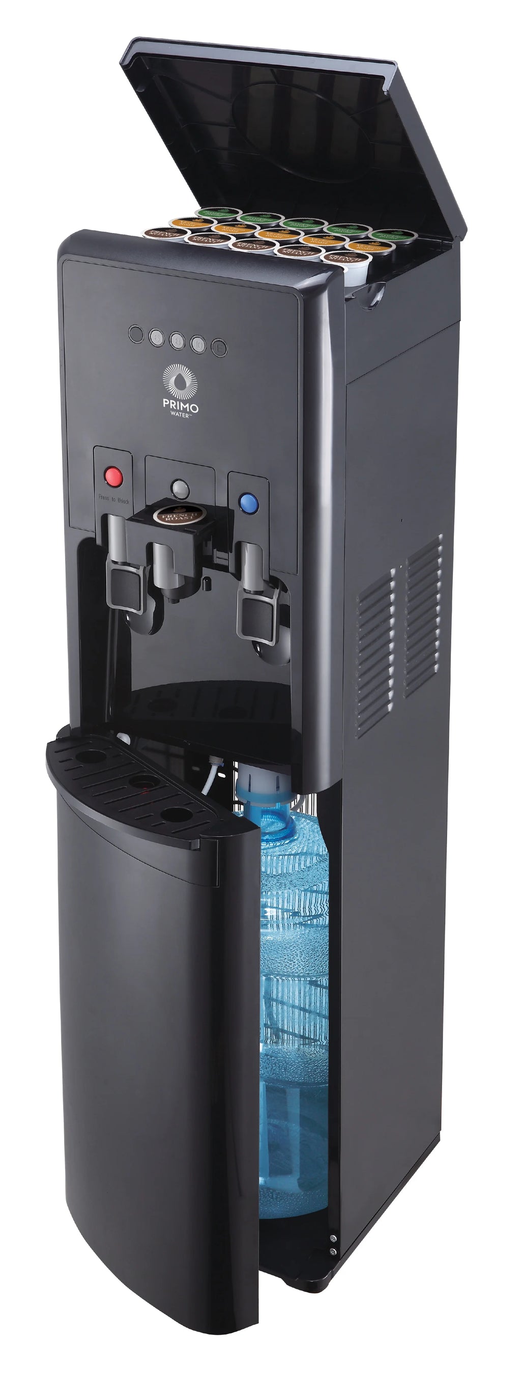 Primo Water? Distributeur d’eau Pro 2 à température contrôlée avec chargement par le bas et machine à café à dosettes individuelles, noir