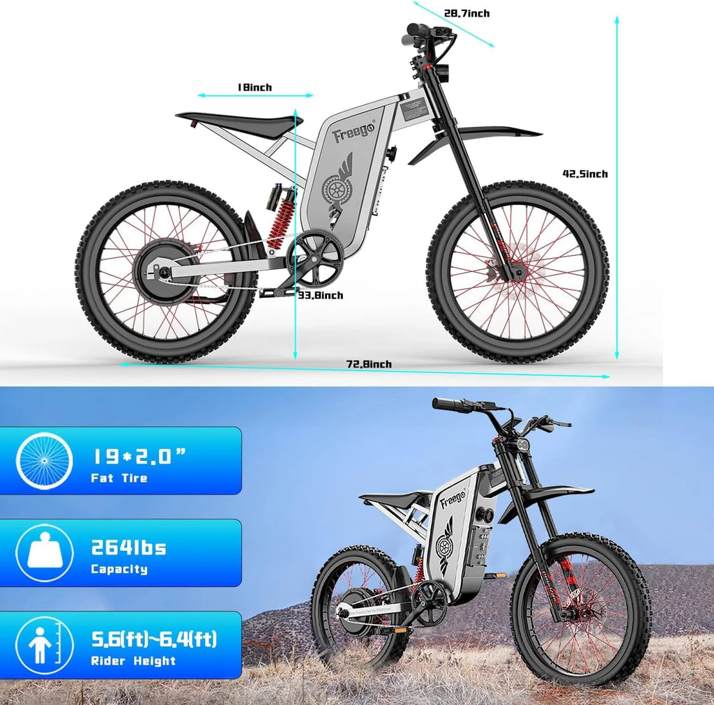 Moteur 6000W(Crête) Batterie 60V/35Ah, Moto électrique Freego X2Pro pour adultes, Vélo électrique  50MPH/7 Vitesses Vélo électrique tout-terrain, Suspension intégrale 19x2/Frein hydraulique à quatre pistons UL2849MTB