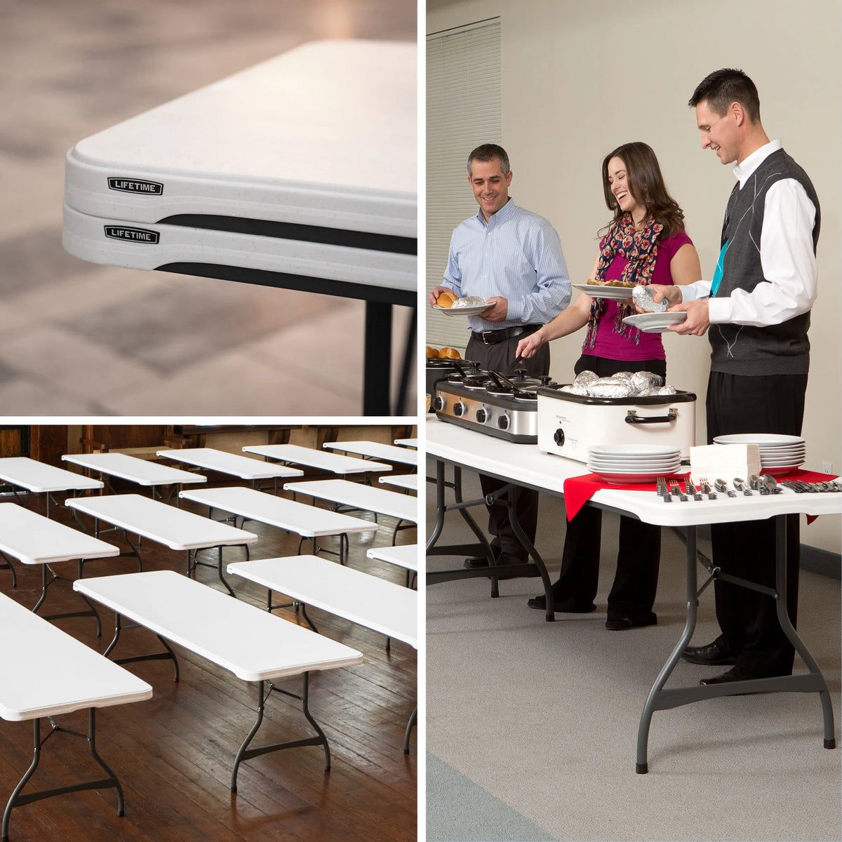 Lifetime (4) tables rectangulaires empilables de 8 pieds et (32) chaises, ensemble intérieur/extérieur de qualité commerciale, granit blanc (80410)