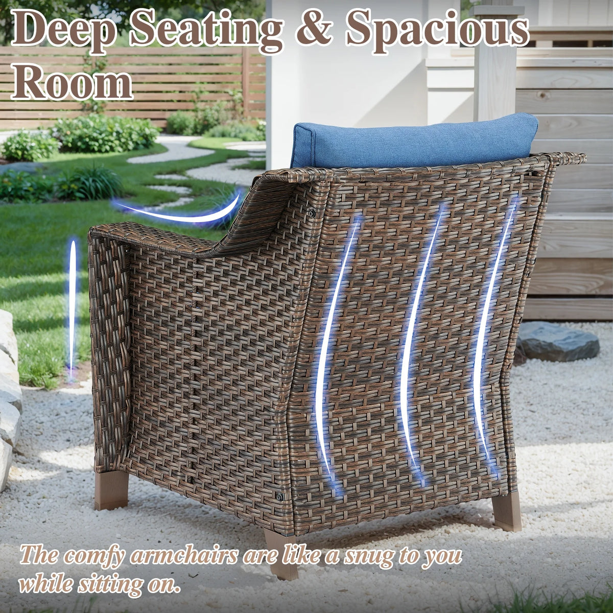 Lot de 2 chaises de patio d'extérieur en résine tressée Bellefurn avec table d'appoint, chaises en rotin tressé toutes saisons, mobilier de jardin pour porche, balcon, cour arrière, jardin et terrasse