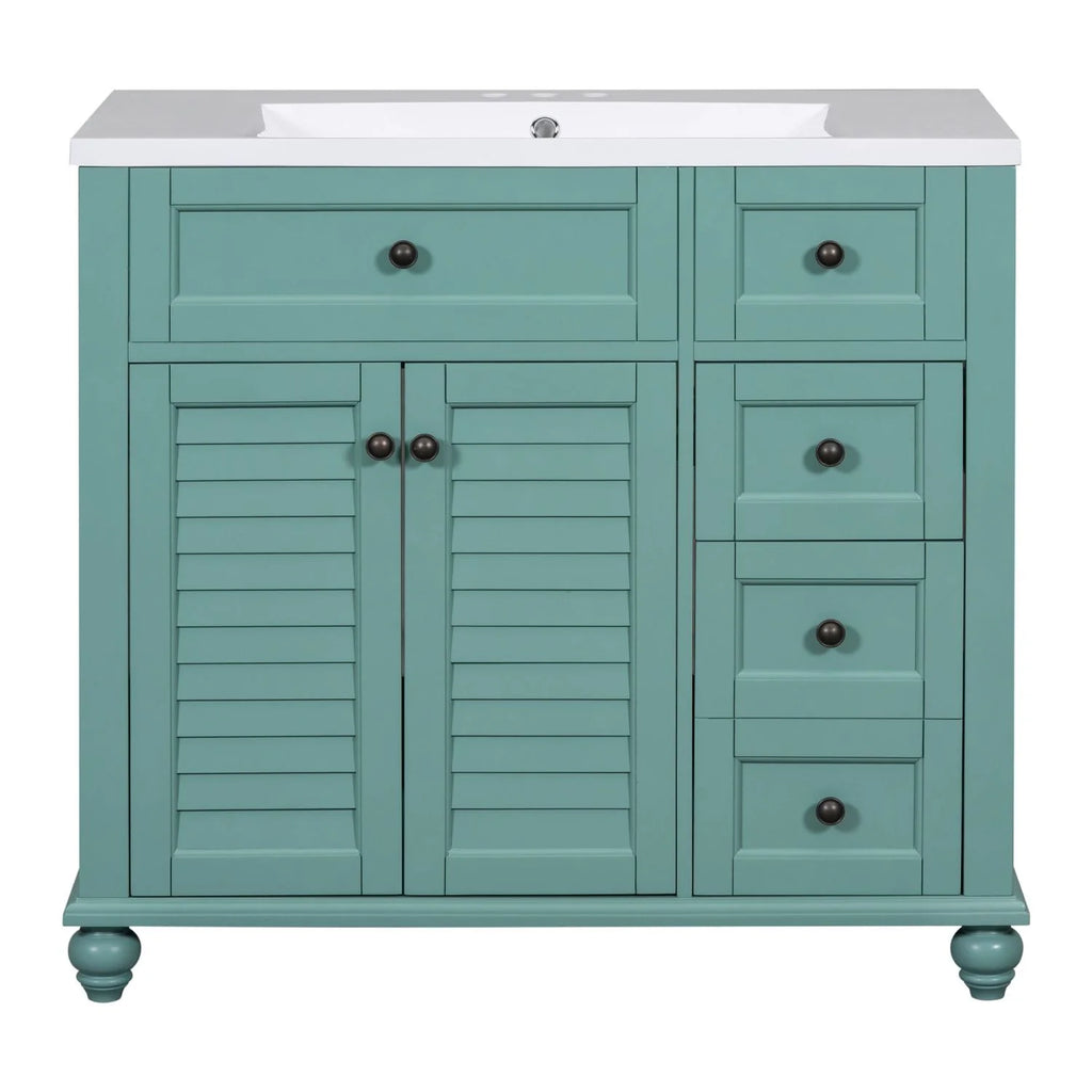 Meuble-lavabo de salle de bains Harper & Bright Designs 30 avec lavabo, armoire de salle de bains avec plateau en céramique, portes et tiroir de rangement multifonctionnels, vert